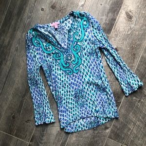 Lilly Pulitzer blue purple beaded pineapple tunic